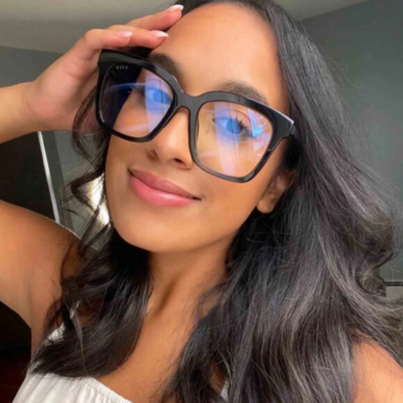 Diff Eyewear Bella Black Frame Blue Light Blocking Lens Oversized Glasses 56mm - Picture 8 of 16